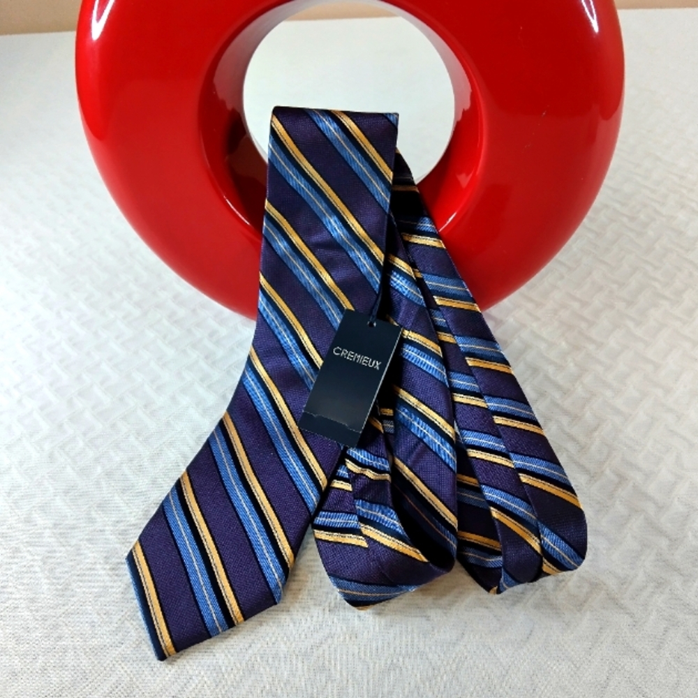 Cremieux Striped Men's Tie in Purple Blue and Gold.NWT Approximate 59" Long